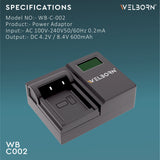 WELBORN LCD Camera Battery Charger for Fujifilm Camera Battery W126 / W126S Compatible With Fujifilm X-T1, X-T2, X-T3, X-E3, X-Pro2 Cameras