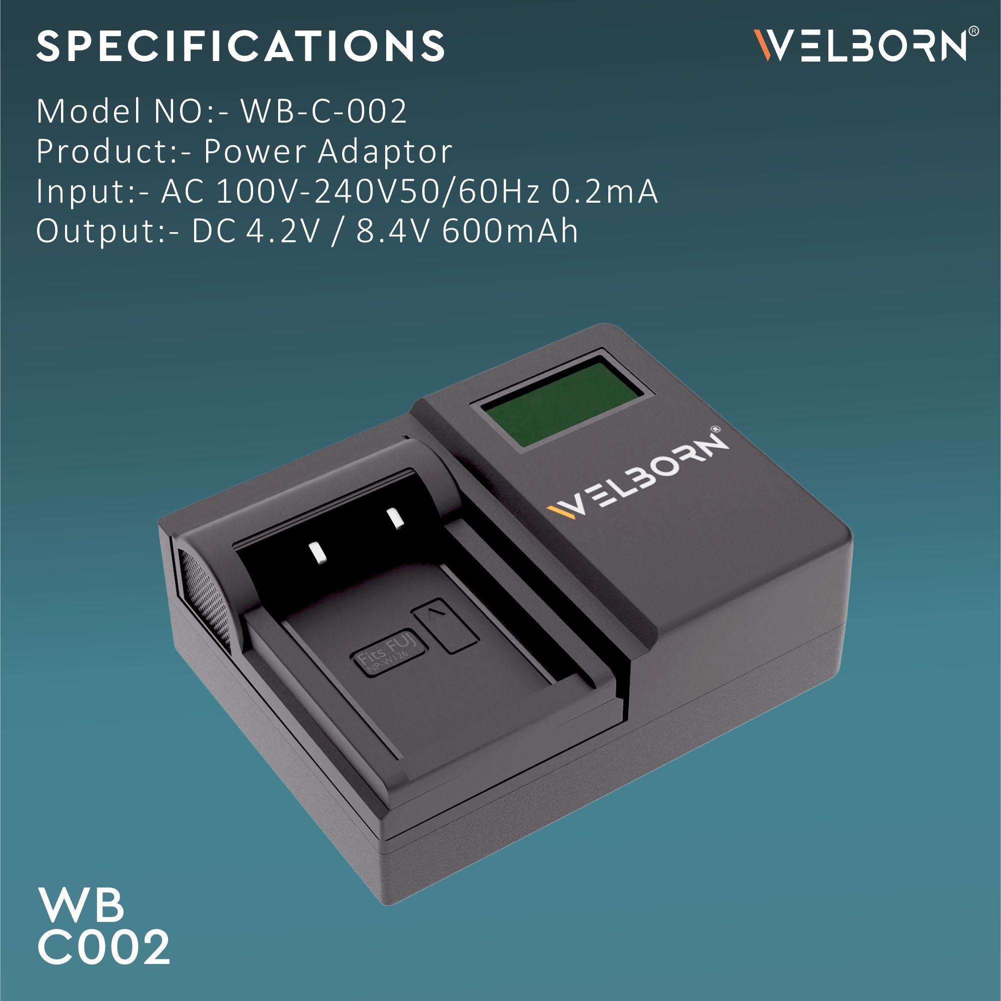 WELBORN LCD Camera Battery Charger for Fujifilm Camera Battery W126 / W126S Compatible With Fujifilm X-T1, X-T2, X-T3, X-E3, X-Pro2 Cameras