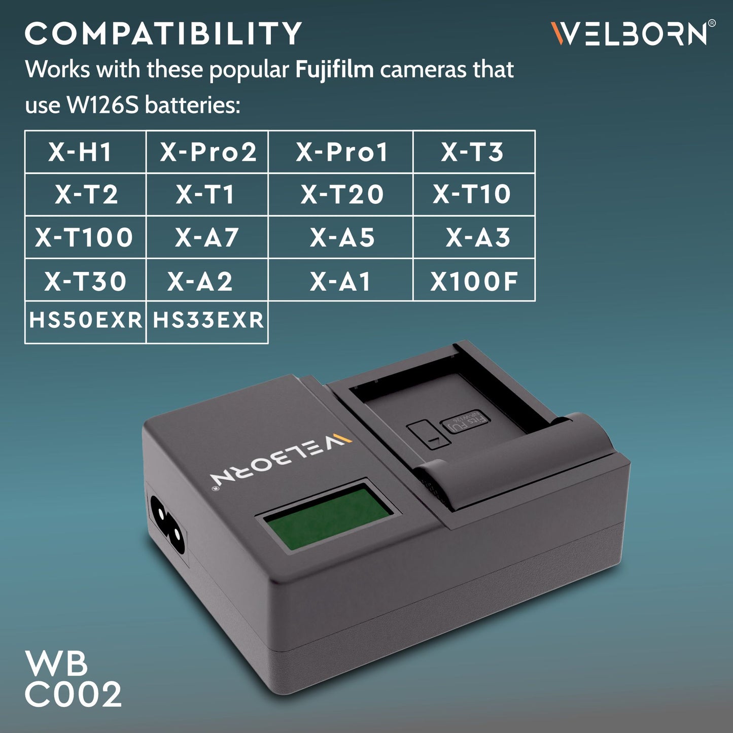 WELBORN LCD Camera Battery Charger for Fujifilm Camera Battery W126 / W126S Compatible With Fujifilm X-T1, X-T2, X-T3, X-E3, X-Pro2 Cameras