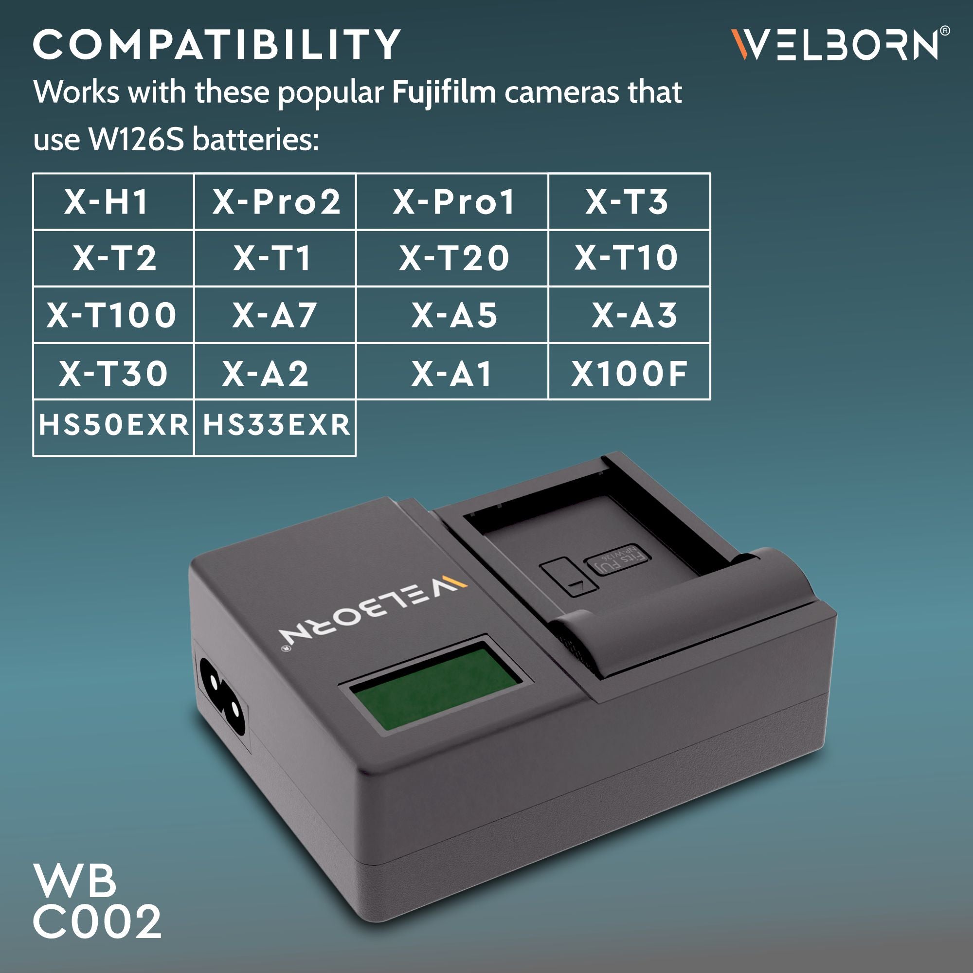 WELBORN LCD Camera Battery Charger for Fujifilm Camera Battery W126 / W126S Compatible With Fujifilm X-T1, X-T2, X-T3, X-E3, X-Pro2 Cameras