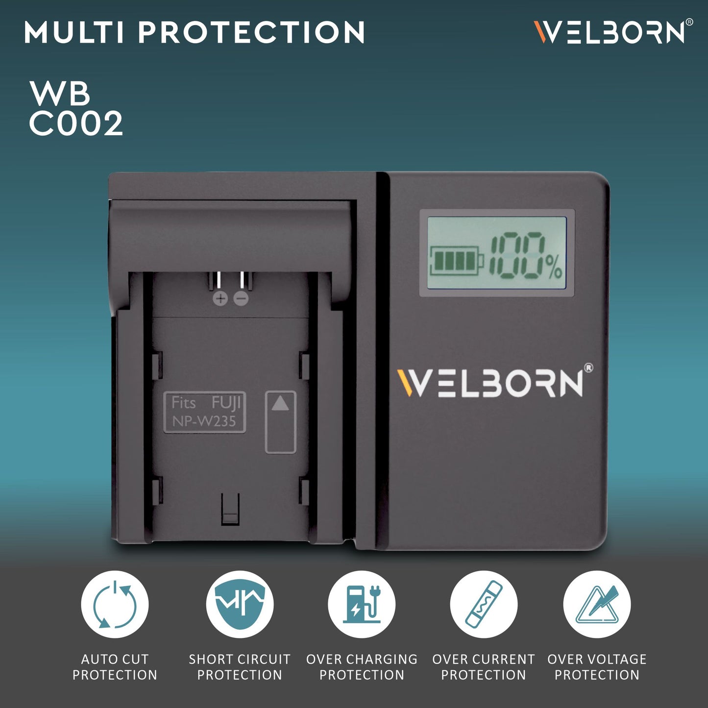WELBORN LCD Camera Battery Charger for Fujifilm Camera Battery W235 Compatible With Fujifilm X-T4, X-T5, GFX100S Cameras
