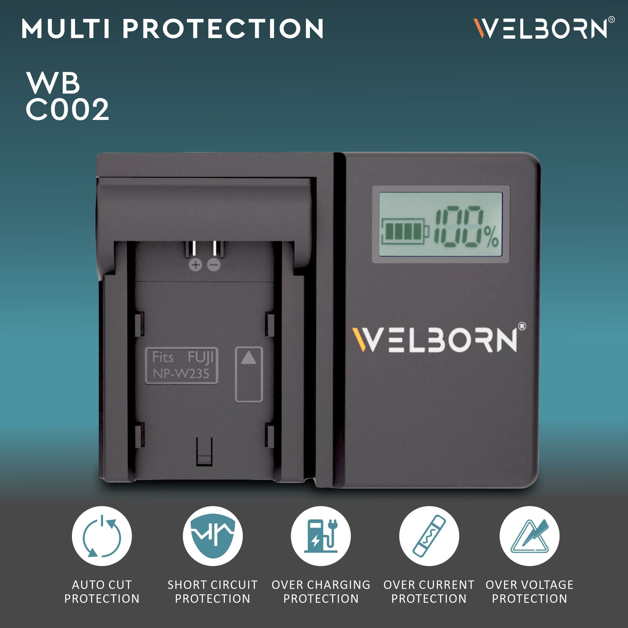 WELBORN LCD Camera Battery Charger for Fujifilm Camera Battery W235 Compatible With Fujifilm X-T4, X-T5, GFX100S Cameras
