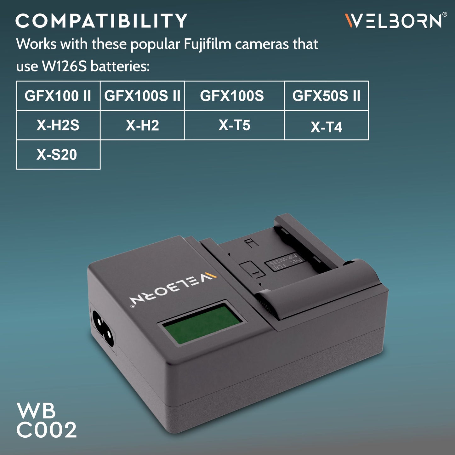 WELBORN LCD Camera Battery Charger for Fujifilm Camera Battery W235 Compatible With Fujifilm X-T4, X-T5, GFX100S Cameras