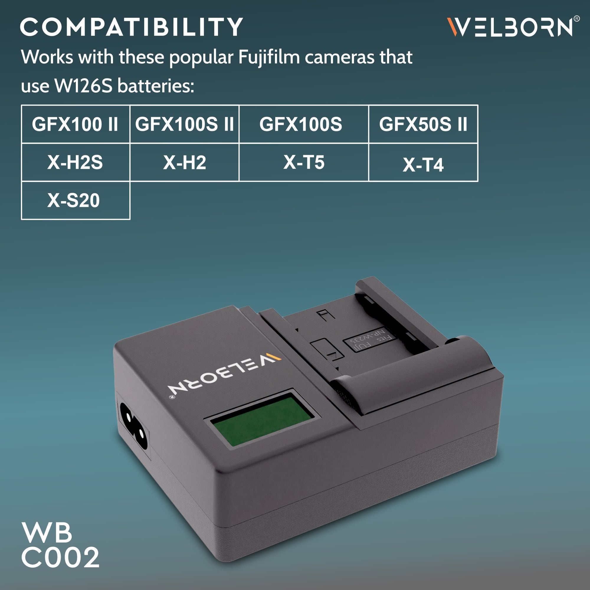 WELBORN LCD Camera Battery Charger for Fujifilm Camera Battery W235 Compatible With Fujifilm X-T4, X-T5, GFX100S Cameras