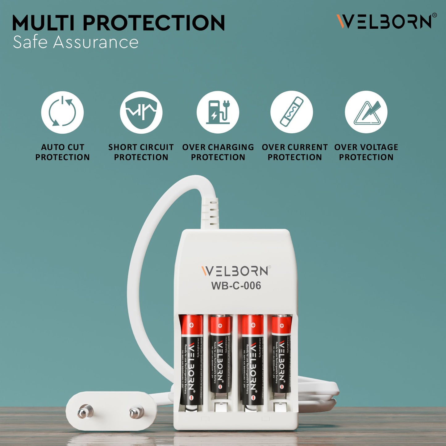WELBORN WB-C-006/PCR Charger for 4 Rechargeable AA/AAA and NiMH Batteries AA Cell Charger