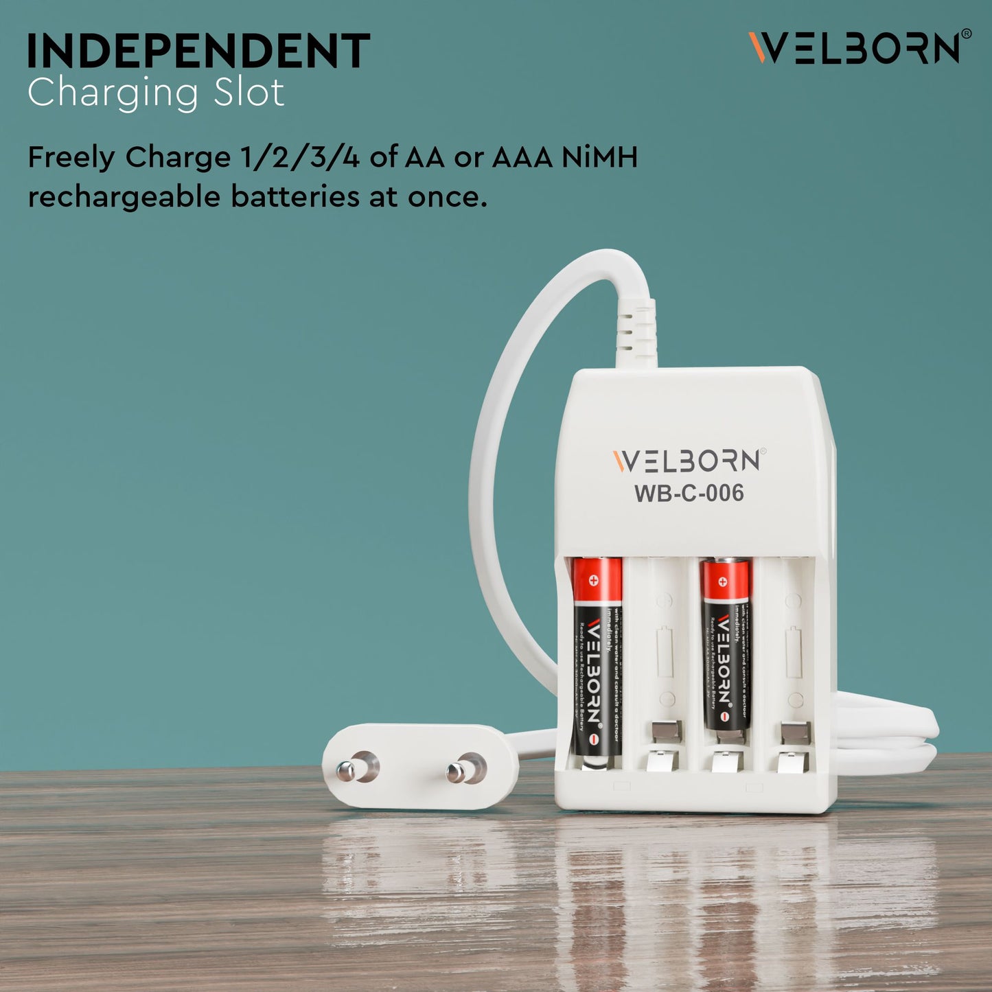 WELBORN WB-C-006/PCR Charger for 4 Rechargeable AA/AAA and NiMH Batteries AA Cell Charger