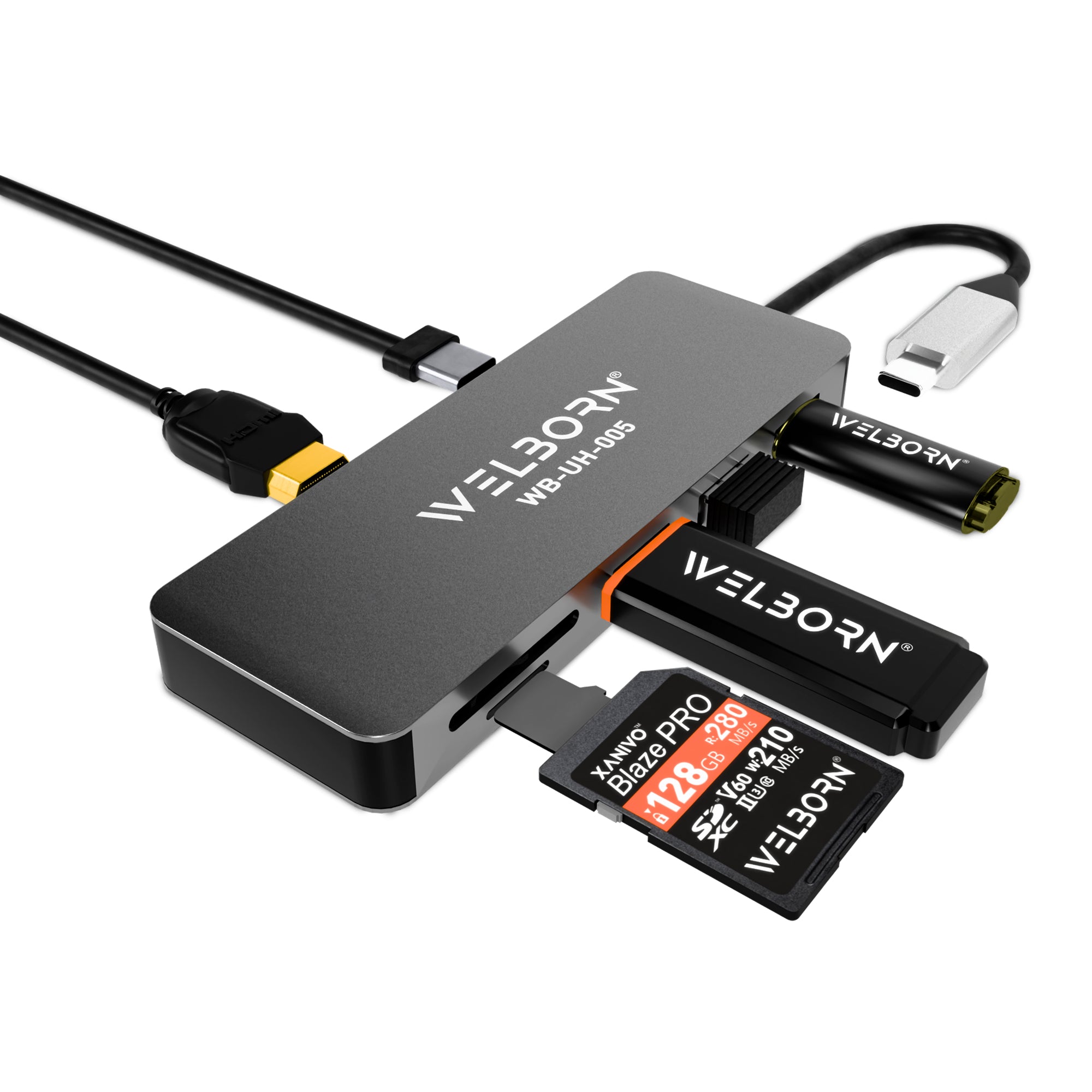 Welborn 7-in-1 USB-C Hub 4K 30Hz Multiport Adapter - Hdmi, 87W Pd, Ethernet, SD/Tf Cards Reader, USB-C, USB 2.0, USB 3.0 Ports - Compatible with Desktops, Laptops, Smartphones and More