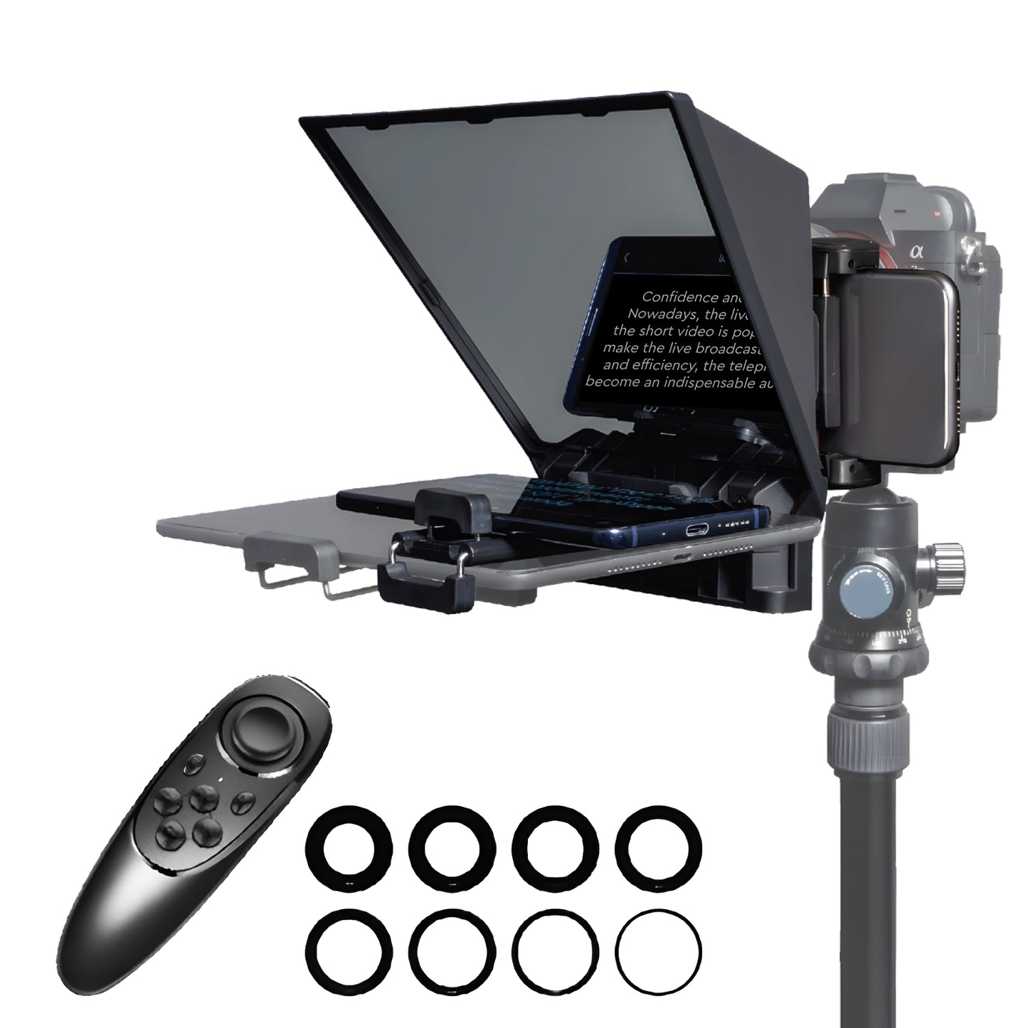 WELBORN 8-Inch Teleprompter for Smartphone, DSLR & Mirrorless Cameras | Bluetooth Remote | Magnetic Phone Holder | Android/iOS Compatible | 8 Lens Adapter Rings
