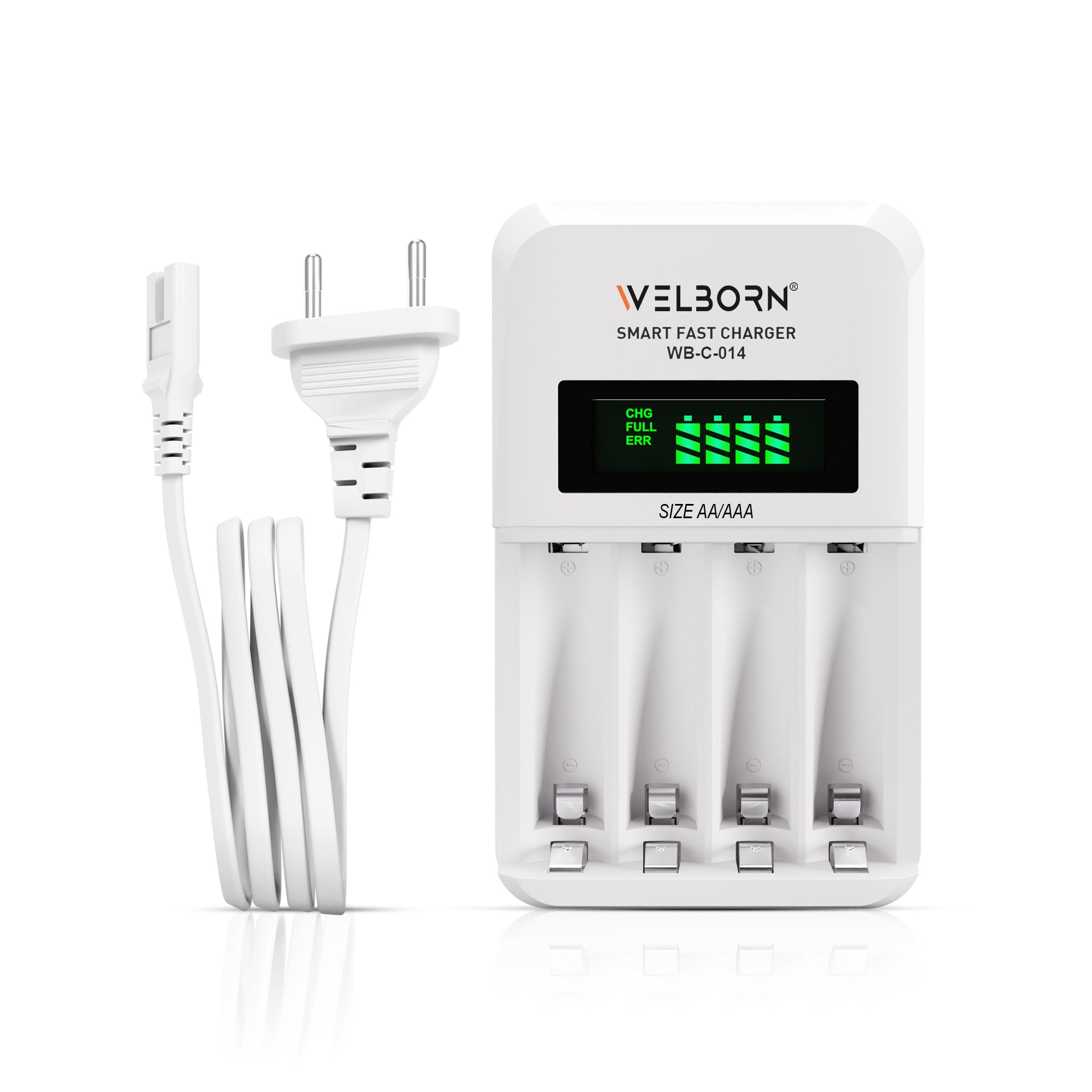 Welborn Ultra Fast Cell Charger for Rechargeable Batteries AA & AAA Ni-mh, with LCD Display Indicator, Smart Charge Control System, Charge 2 or 4 Batteries at a Time