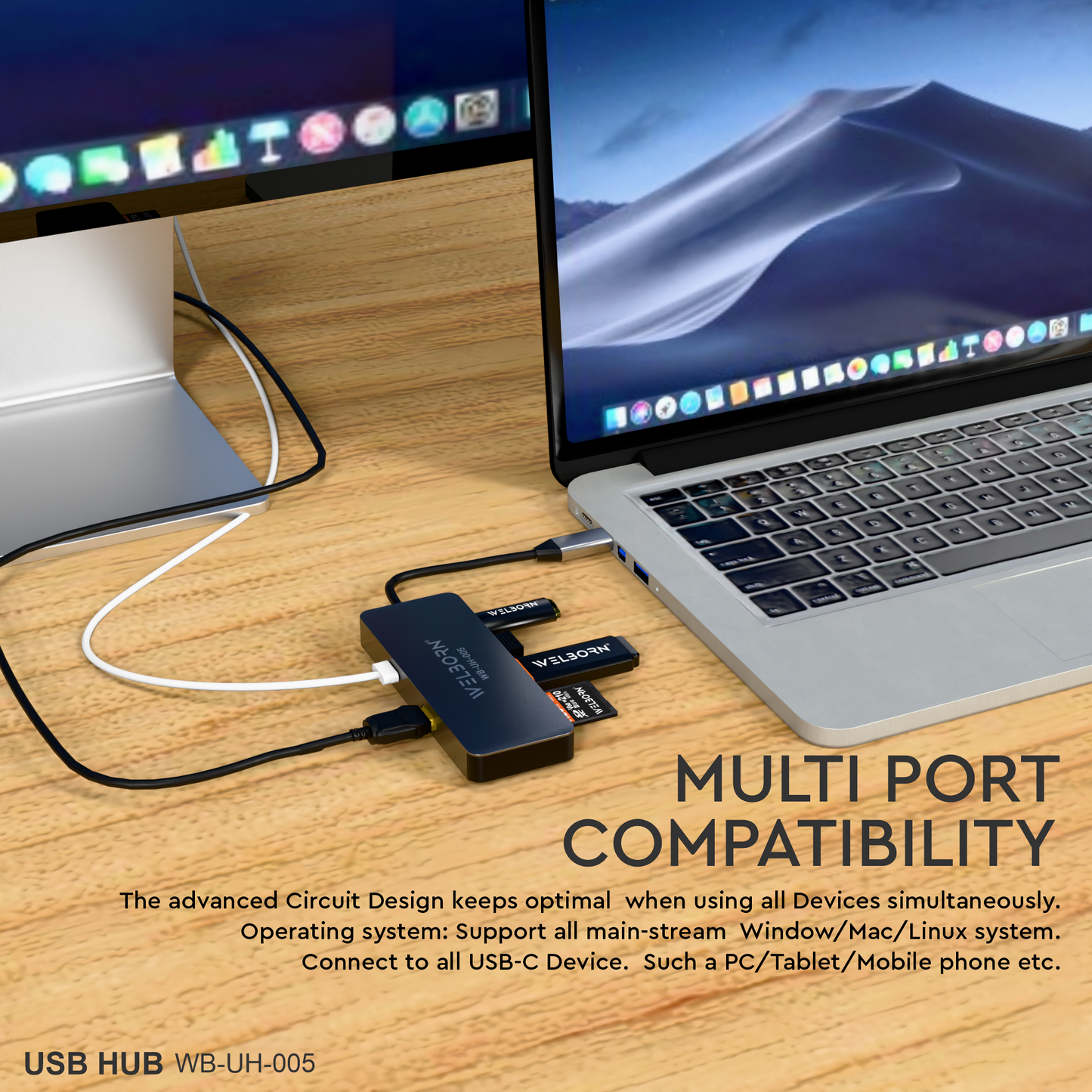 Welborn 7-in-1 USB-C Hub 4K 30Hz Multiport Adapter - Hdmi, 87W Pd, Ethernet, SD/Tf Cards Reader, USB-C, USB 2.0, USB 3.0 Ports - Compatible with Desktops, Laptops, Smartphones and More