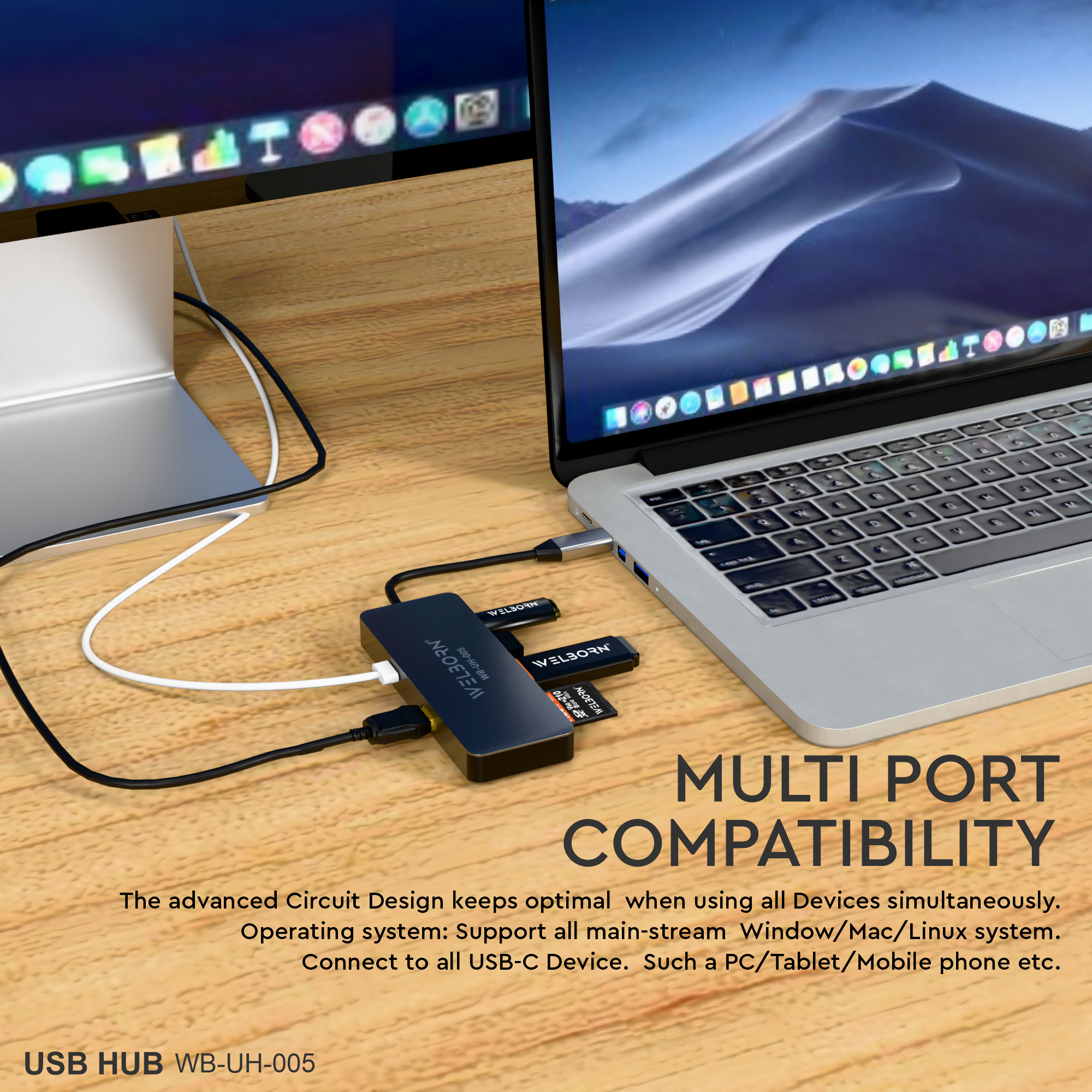 Welborn 7-in-1 USB-C Hub 4K 30Hz Multiport Adapter - Hdmi, 87W Pd, Ethernet, SD/Tf Cards Reader, USB-C, USB 2.0, USB 3.0 Ports - Compatible with Desktops, Laptops, Smartphones and More