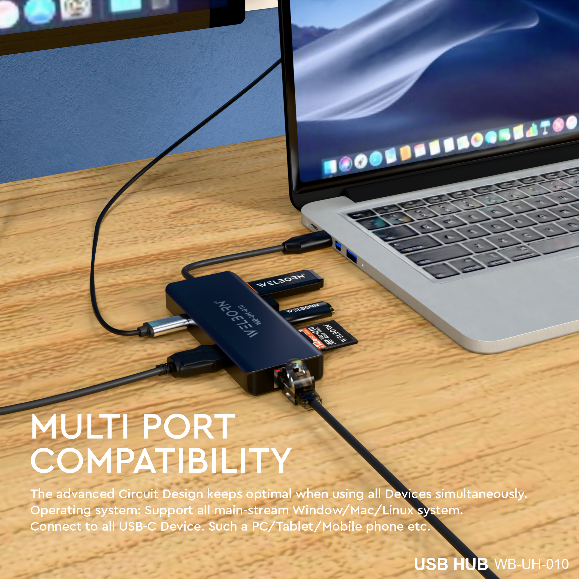 Welborn USB-C Hub Dock 9-in-1 Aluminium Type-C Adapter with 4K HDMI, Ethernet 1000mbps Port, 3 USB 3.0, USB-C Power Delivery, 3.5mm Audio only, Micro SD/SD Card Reader, Mac & Windows USB-C Devices