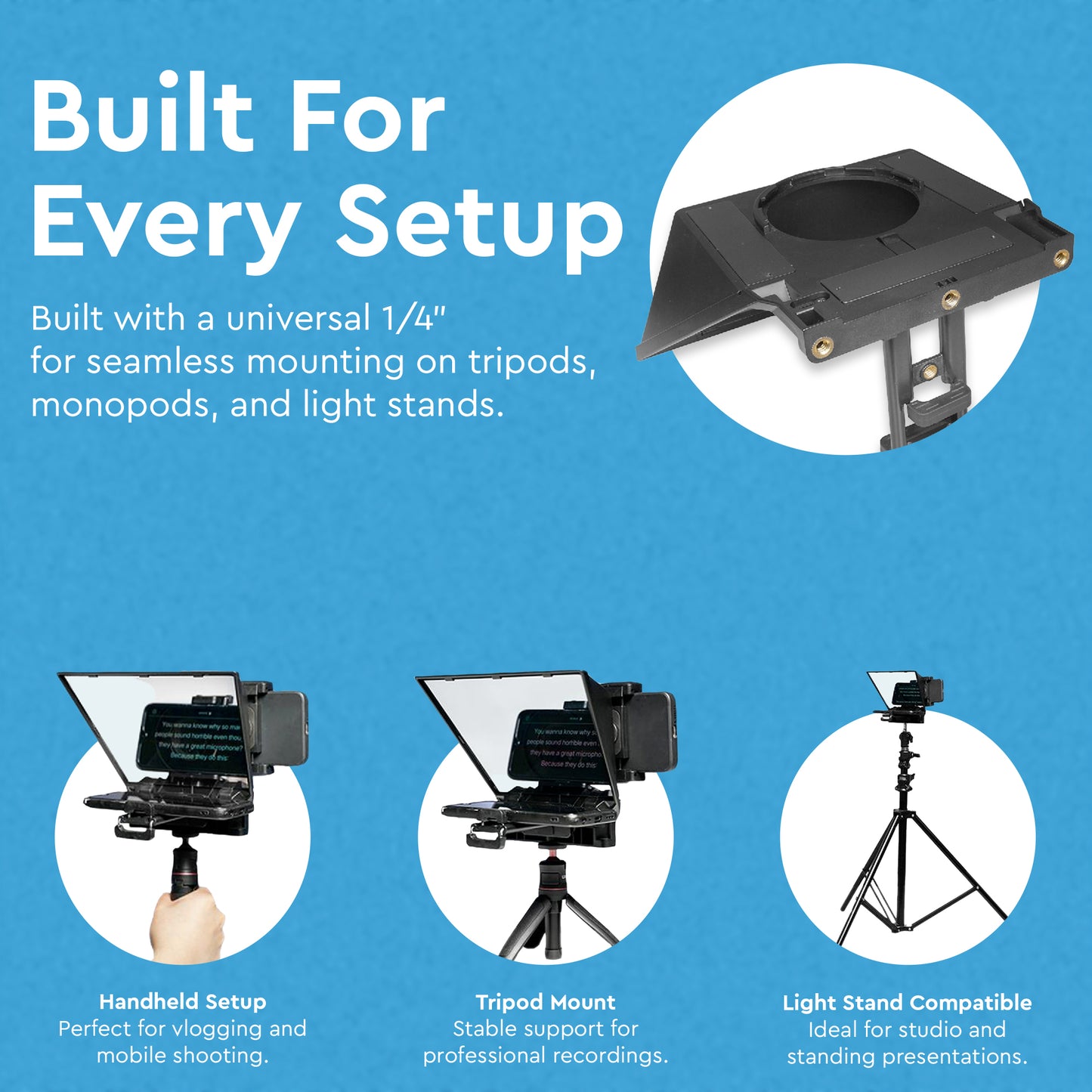 WELBORN 8-Inch Teleprompter for Smartphone, DSLR & Mirrorless Cameras | Bluetooth Remote | Magnetic Phone Holder | Android/iOS Compatible | 8 Lens Adapter Rings