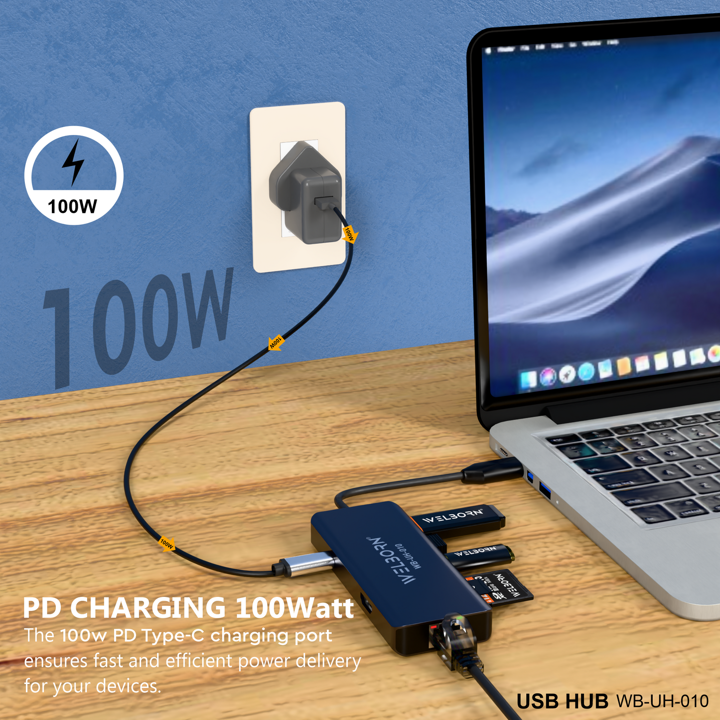Welborn USB-C Hub Dock 9-in-1 Aluminium Type-C Adapter with 4K HDMI, Ethernet 1000mbps Port, 3 USB 3.0, USB-C Power Delivery, 3.5mm Audio only, Micro SD/SD Card Reader, Mac & Windows USB-C Devices