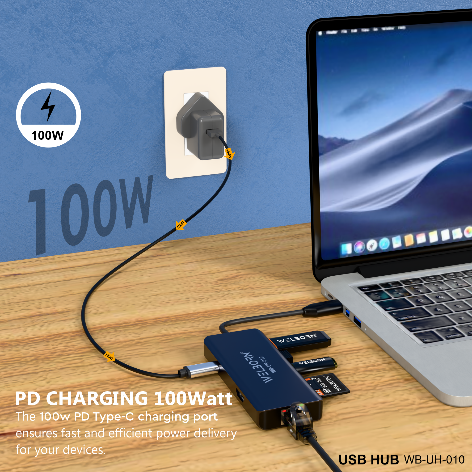 Welborn USB-C Hub Dock 9-in-1 Aluminium Type-C Adapter with 4K HDMI, Ethernet 1000mbps Port, 3 USB 3.0, USB-C Power Delivery, 3.5mm Audio only, Micro SD/SD Card Reader, Mac & Windows USB-C Devices