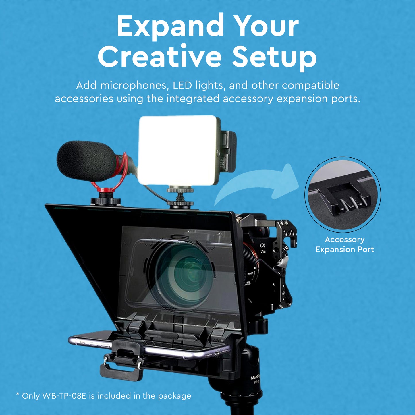 WELBORN 8-Inch Teleprompter for Smartphone, DSLR & Mirrorless Cameras | Bluetooth Remote | Magnetic Phone Holder | Android/iOS Compatible | 8 Lens Adapter Rings