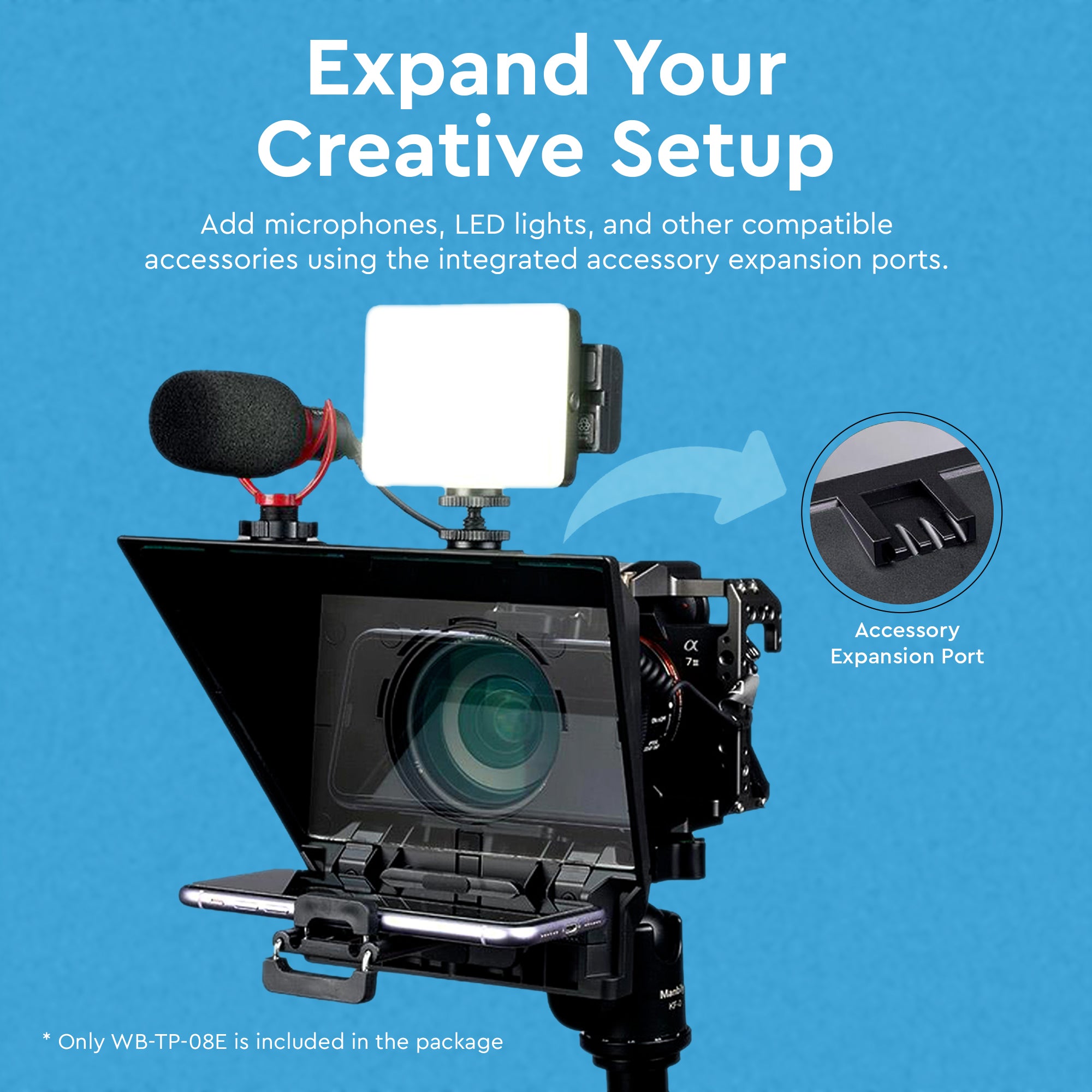 WELBORN 8-Inch Teleprompter for Smartphone, DSLR & Mirrorless Cameras | Bluetooth Remote | Magnetic Phone Holder | Android/iOS Compatible | 8 Lens Adapter Rings