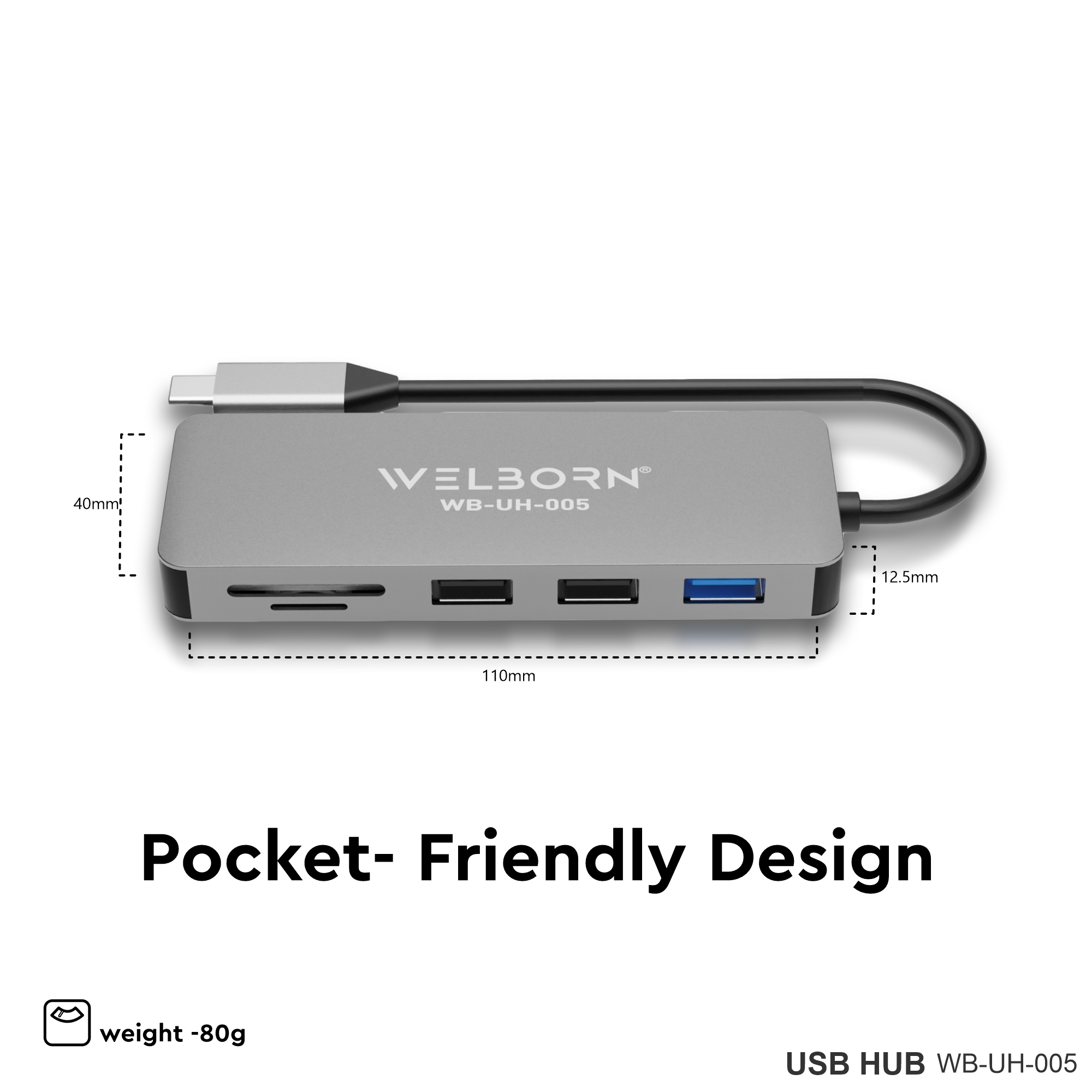 Welborn 7-in-1 USB-C Hub 4K 30Hz Multiport Adapter - Hdmi, 87W Pd, Ethernet, SD/Tf Cards Reader, USB-C, USB 2.0, USB 3.0 Ports - Compatible with Desktops, Laptops, Smartphones and More
