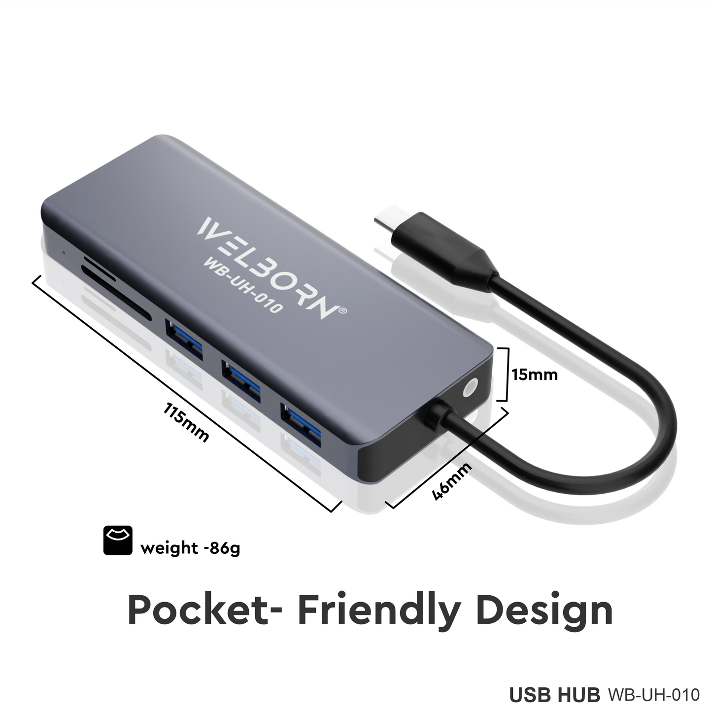 Welborn USB-C Hub Dock 9-in-1 Aluminium Type-C Adapter with 4K HDMI, Ethernet 1000mbps Port, 3 USB 3.0, USB-C Power Delivery, 3.5mm Audio only, Micro SD/SD Card Reader, Mac & Windows USB-C Devices