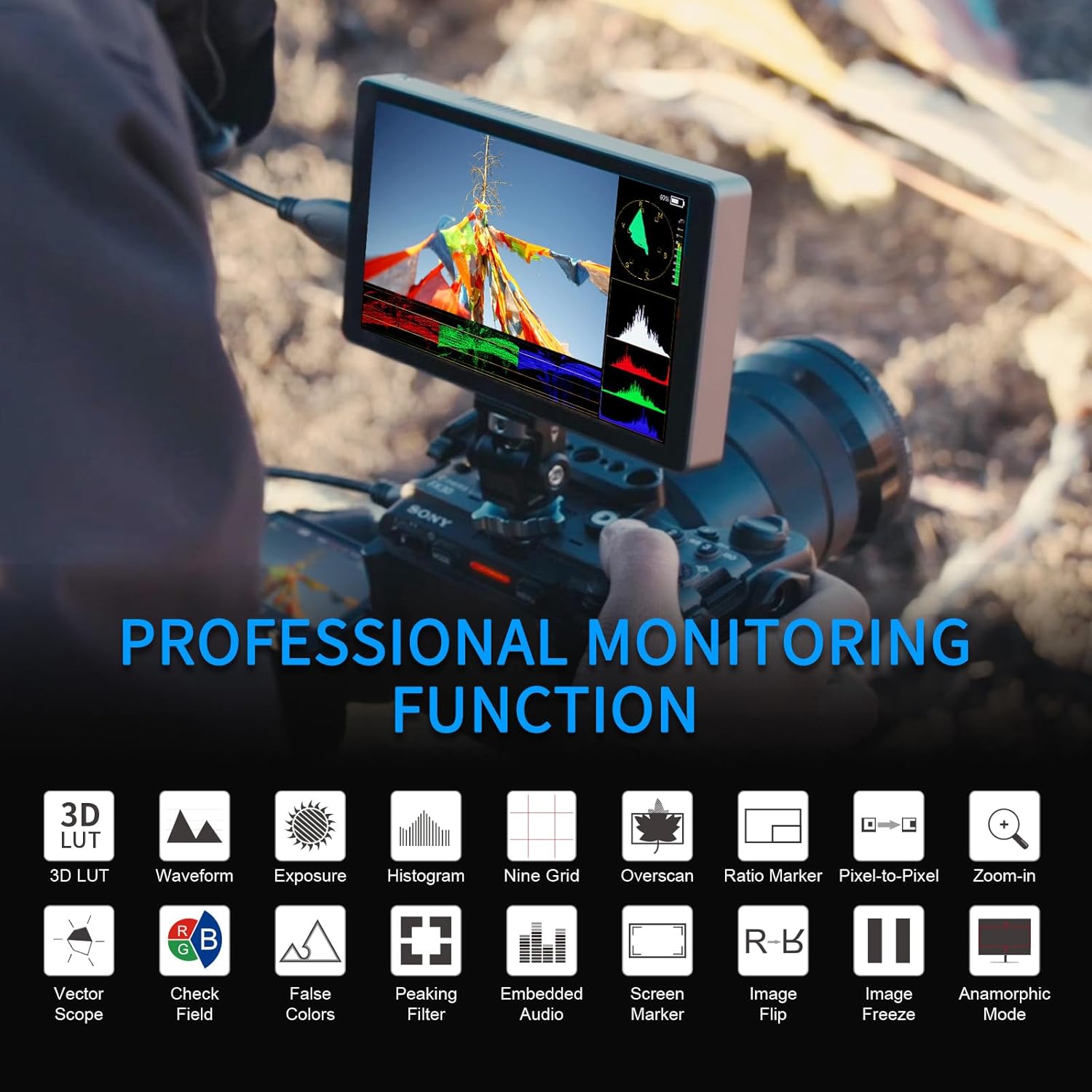 FEELWORLD P6XL 6 inch 1200nit Aluminium Camera Field DSLR Monitor Touchscreen High Brightness Portable Waveform HDR 4K HDMI Input and Output 3D LUT Out Weight 330g