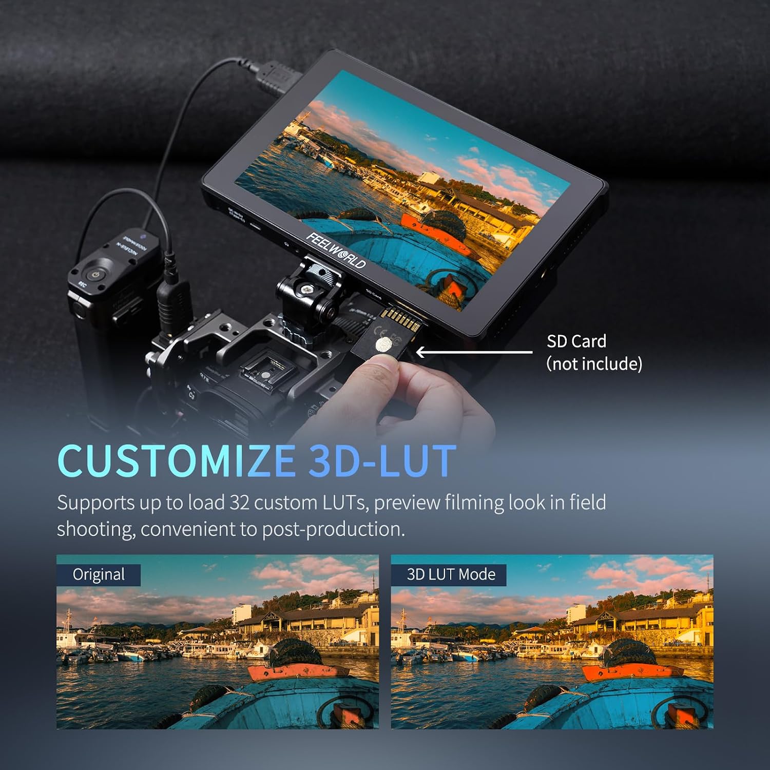 FEELWORLD F7PLUS 7 Inch Camera Field Monitor 1200 Nit Touchscreen with 4K 60Hz HDMI2.0, 3DLUT HDR, Waveform, External Installable NP-F970 Cold Shoe Mount