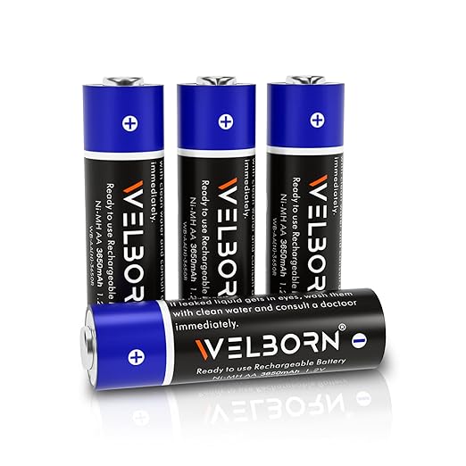 Welborn AA Rechargeable Ni-MH Batteries 3650 mAh | 1.2V Ultra High Power for Mid to High Drain Devices | Pack of 4