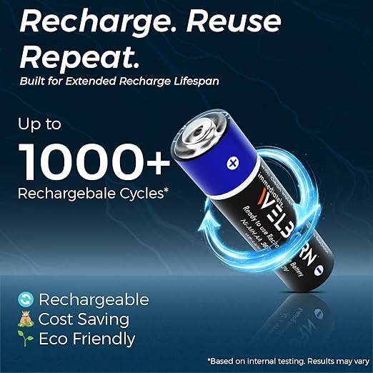 Welborn AA Rechargeable Ni-MH Batteries 3650 mAh | 1.2V Ultra High Power for Mid to High Drain Devices | Pack of 4