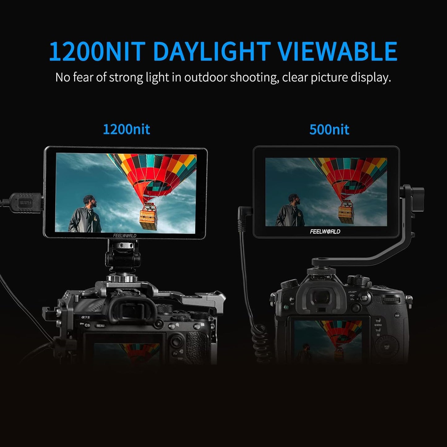 FEELWORLD P6XL 6 inch 1200nit Aluminium Camera Field DSLR Monitor Touchscreen High Brightness Portable Waveform HDR 4K HDMI Input and Output 3D LUT Out Weight 330g