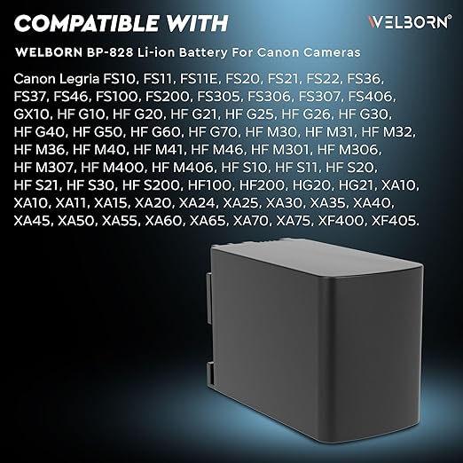 WELBORN BP-828 Rechargeable Battery Pack Compatible with XA10 to XA55, XF-40 Series, FS10 to FS400, VIXIA, LEGRIA, and HFG Series