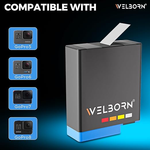 Welborn Platinum 2200mAh Rechargeable Battery Pack for GoPro Hero 8 Black (WB-AB-ADT801)