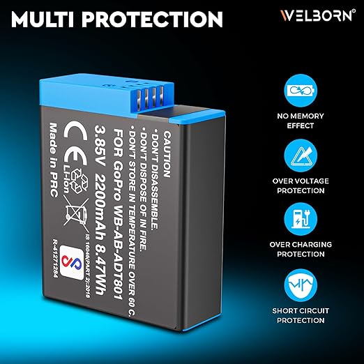 Welborn Platinum 2200mAh Rechargeable Battery Pack for GoPro Hero 8 Black (WB-AB-ADT801)