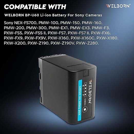 WELBORN BP-U60 Platinum Camera Battery for Sony PMW-100, PMW-160, PMW-200, PMW-300, PMW-EX1, PMW-EX3, PMW-F3, PXW-FS5, PXW-FS7 Cameras(25800mAh)