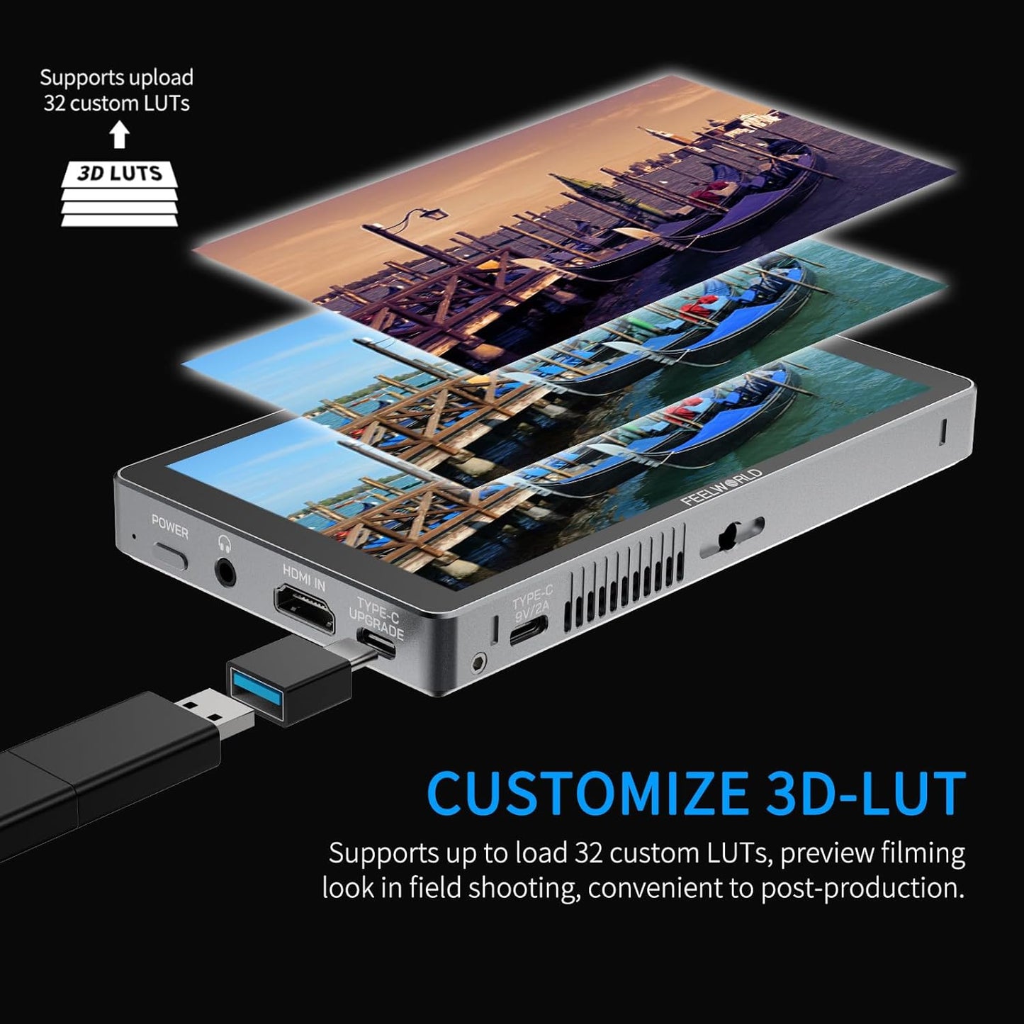FEELWORLD P6XL 6 inch 1200nit Aluminium Camera Field DSLR Monitor Touchscreen High Brightness Portable Waveform HDR 4K HDMI Input and Output 3D LUT Out Weight 330g