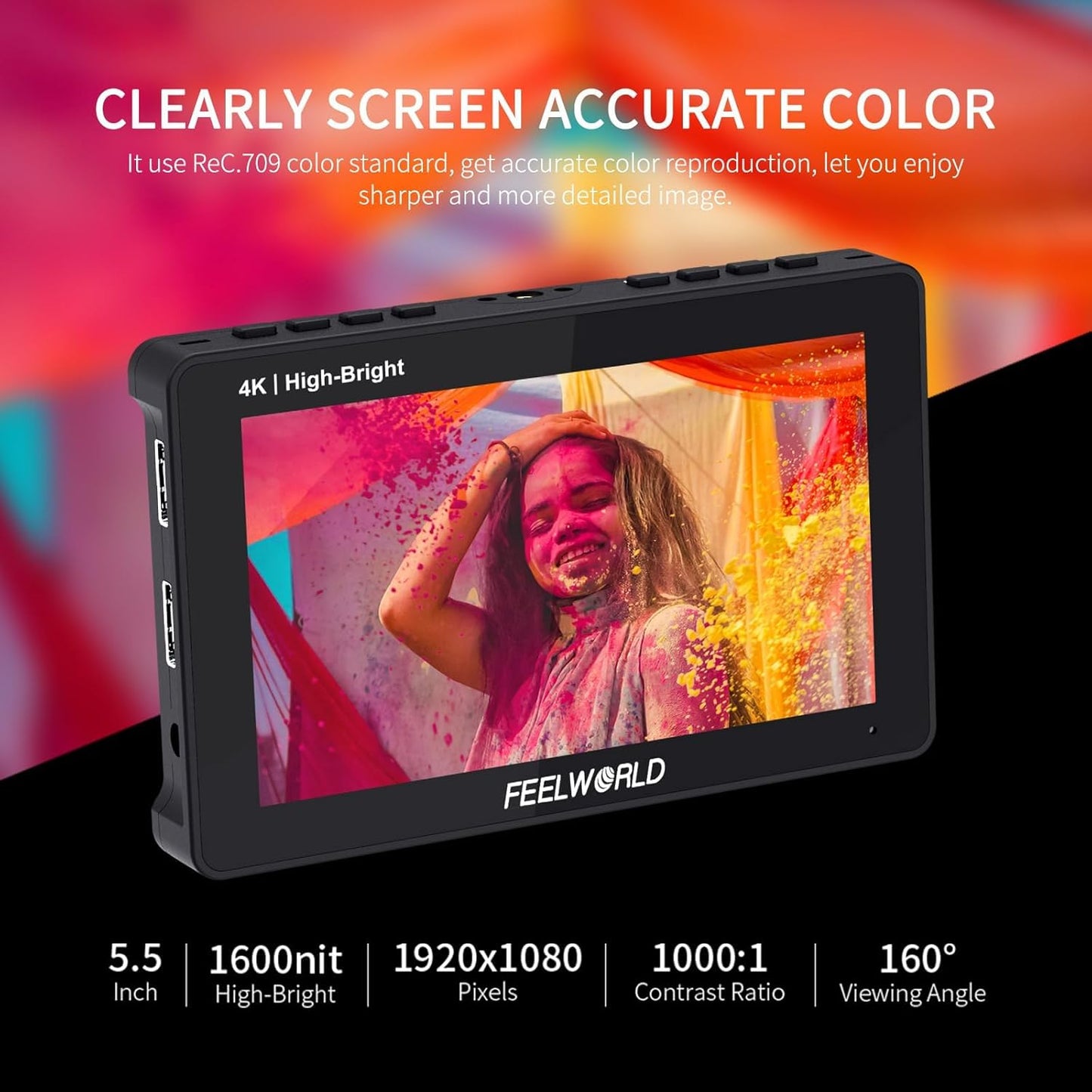 FEELWORLD F5 Prox 5.5 Inch 1600nit High Bright DSLR Camera Field Monitor Touchscreen Waveform 3D LUT F970 External Kit Install for Power Wireless Transmission 1920x1080 4K HDMI in Out Type-c Input