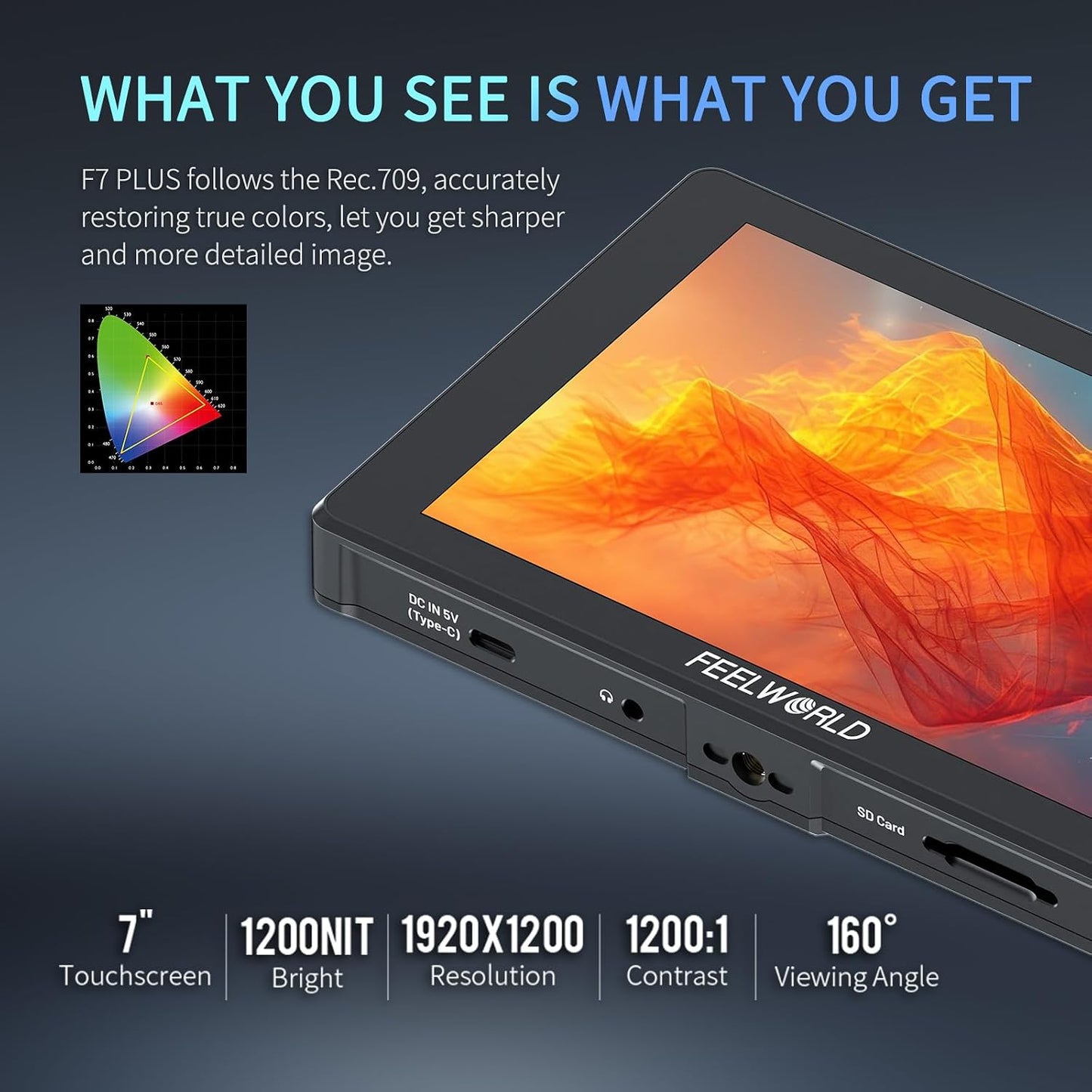 FEELWORLD F7PLUS 7 Inch Camera Field Monitor 1200 Nit Touchscreen with 4K 60Hz HDMI2.0, 3DLUT HDR, Waveform, External Installable NP-F970 Cold Shoe Mount