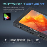 FEELWORLD F7PLUS 7 Inch Camera Field Monitor 1200 Nit Touchscreen with 4K 60Hz HDMI2.0, 3DLUT HDR, Waveform, External Installable NP-F970 Cold Shoe Mount