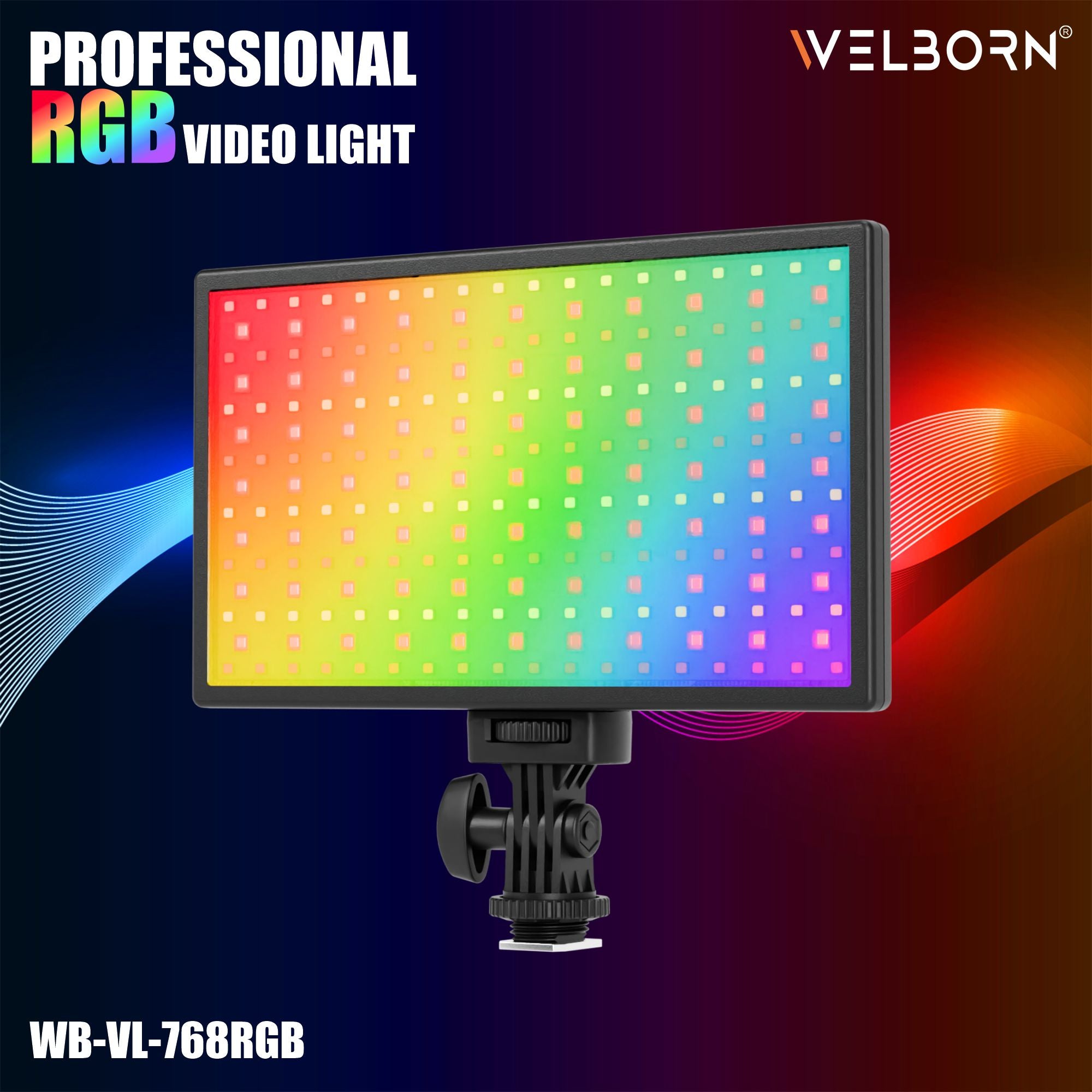 Welborn 768RGB LED Video Light, Adjustable Color Temperature, Professional Lighting