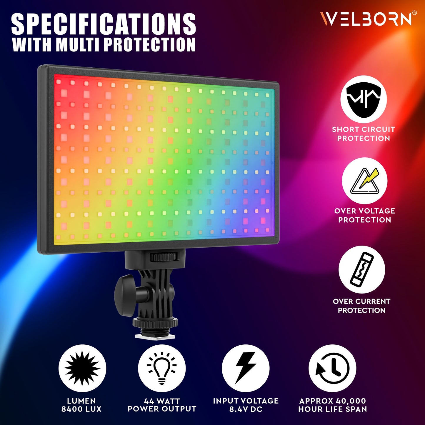 Welborn 768RGB LED Video Light, Adjustable Color Temperature, Professional Lighting