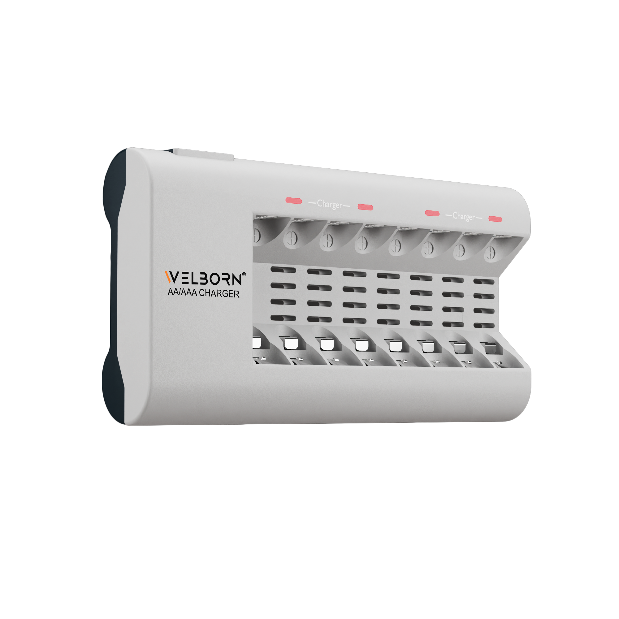 WELBORN WB-C-007 Multi-Slot Charger for AA & AAA Ni-MH Rechargeable Batteries, Charges 8 Batteries at Once