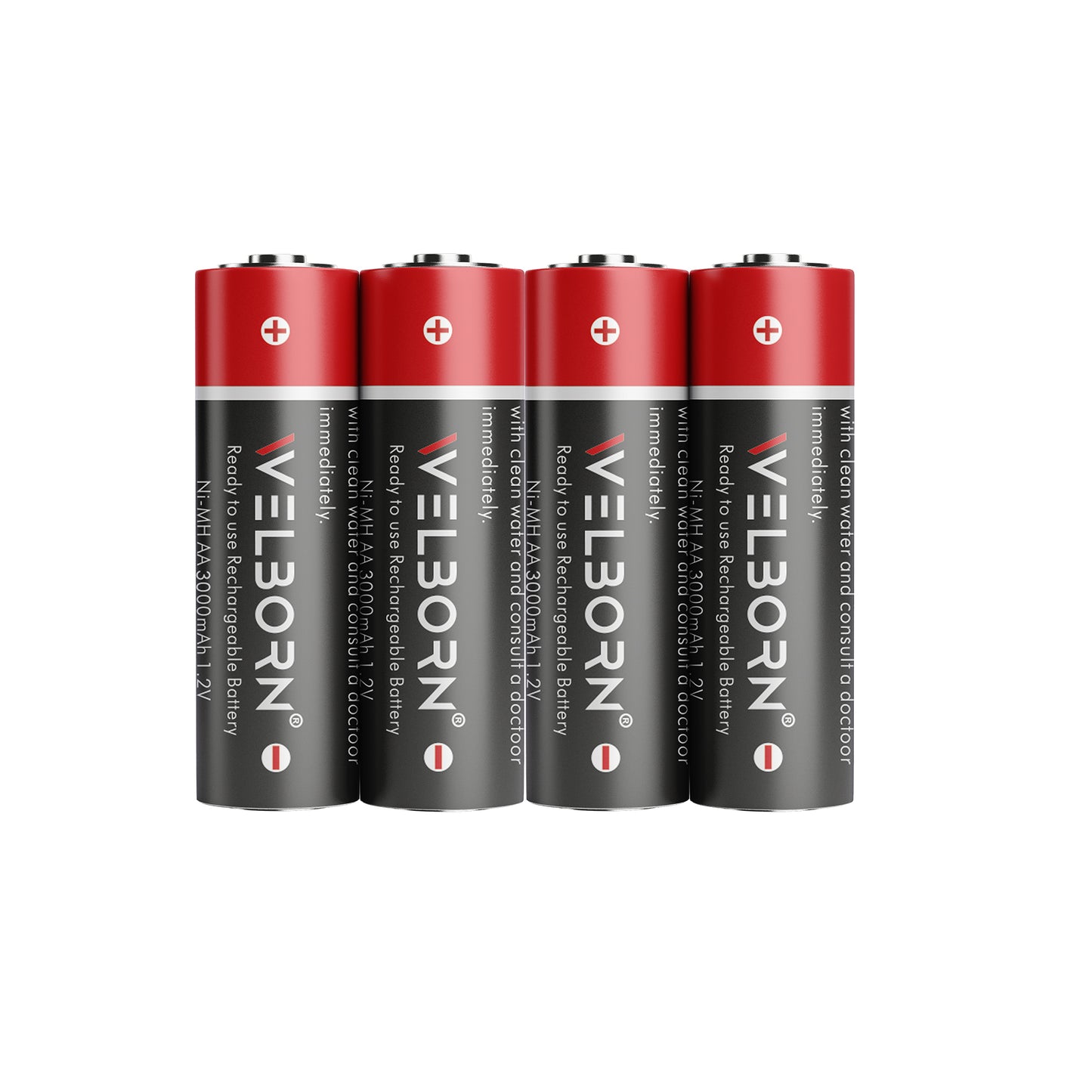 WELBORN AA Rechargeable Ni-MH Batteries 3000 mAh | 1.2V Ultra High Power for Mid to High Drain Devices | Pack of 4