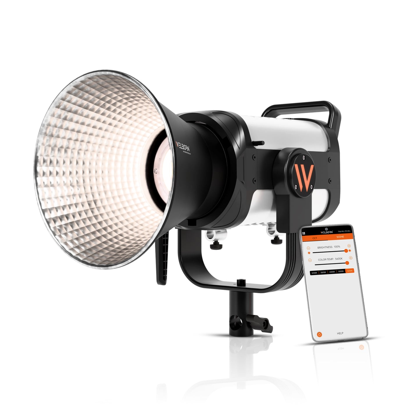 Welborn VL-300B LED COB Light with App Control 18CM Reflector 300W - 3200K-5600K Adjustable Color Temperature, AC Powered, Ideal for Photography & Video Shooting