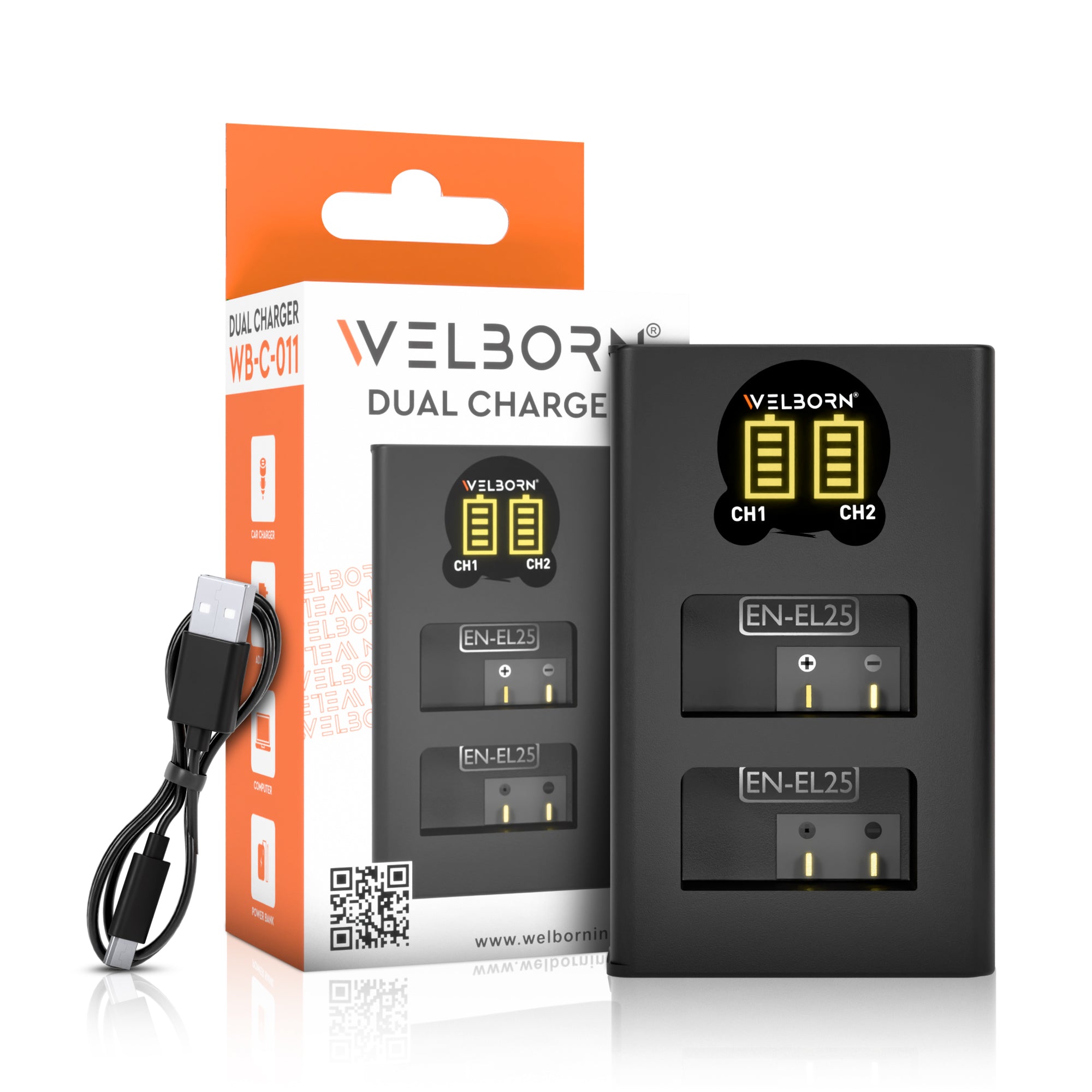 Welborn EN-EL25 Dual Camera Battery Charger with LCD Display, USB Powered Charger Compatible with Nikon Z50, Z30, Zfc Mirrorless Cameras