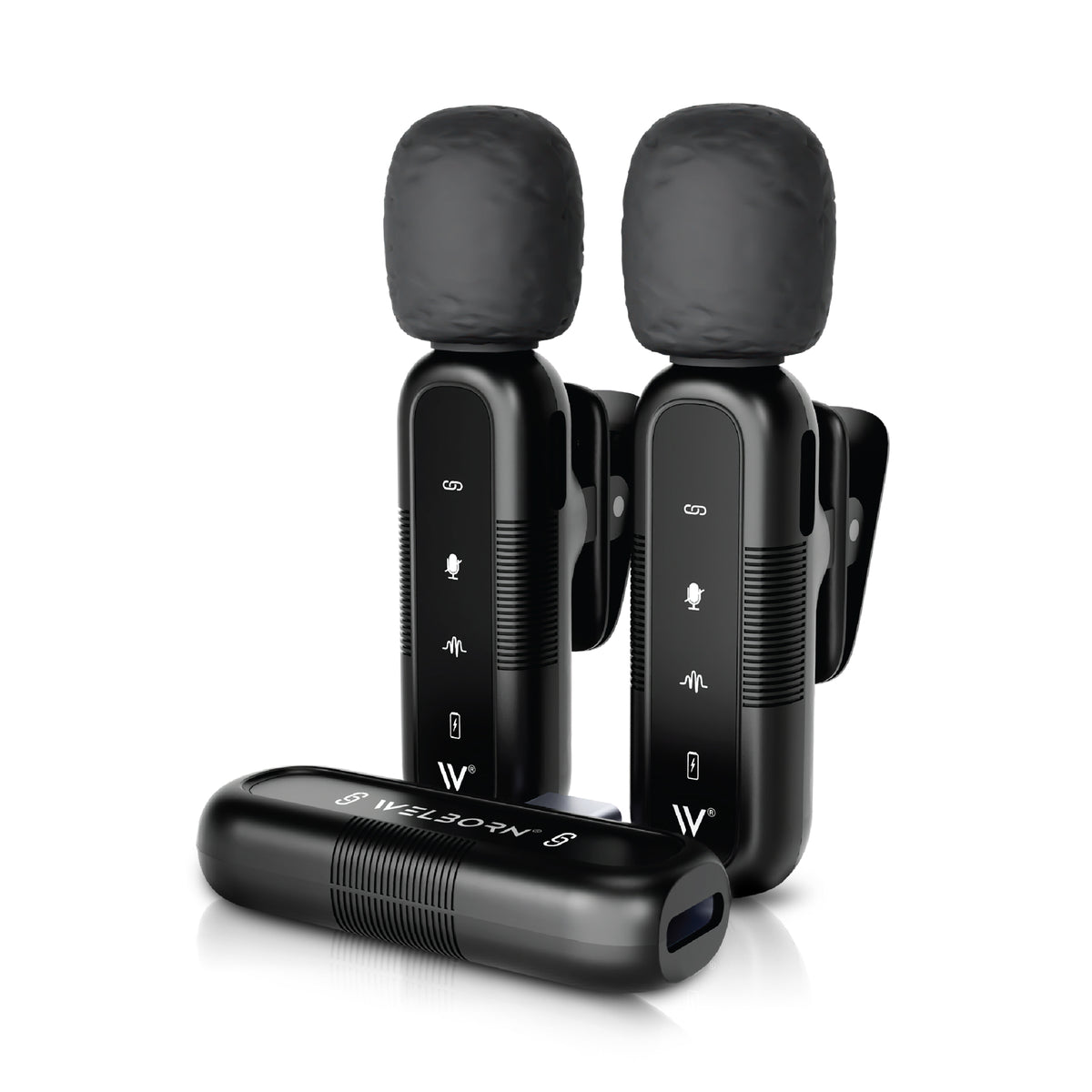 WELBORN WB-WM-002 Dual Wireless Microphone System for iPhone 15 & Above and Android Type-C Devices | 2.4GHz Wireless Lavalier Microphones | Noise Reduction, Echo Mode, 25m Transmission Range & Up to 4 Hours Runtime