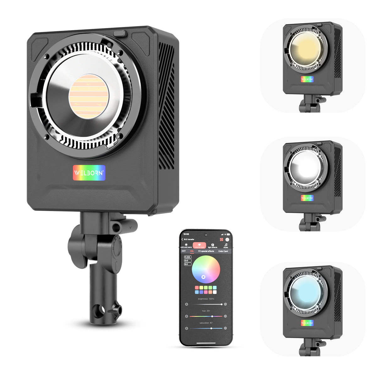 WELBORN F500RGB 500W RGB COB LED Video Light | RGB Color Control | 96+ CRI & TLCI | 31,500 Lux Brightness | App Control | 180° Rotation | FX Lighting Effects | Professional Studio Light for Photography & Videography