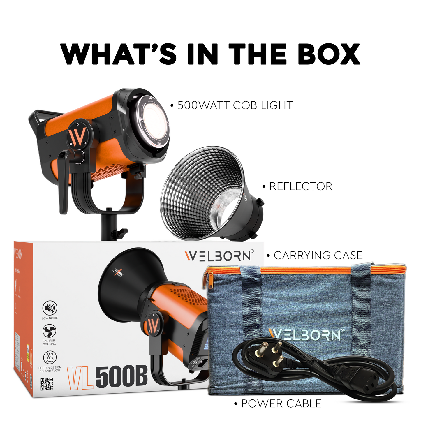 Welborn VL-500B LED COB Light with App Control 18CM Reflector 500W - 3200K-5600K Adjustable Color Temperature, AC Powered, Ideal for Photography & Video Shooting