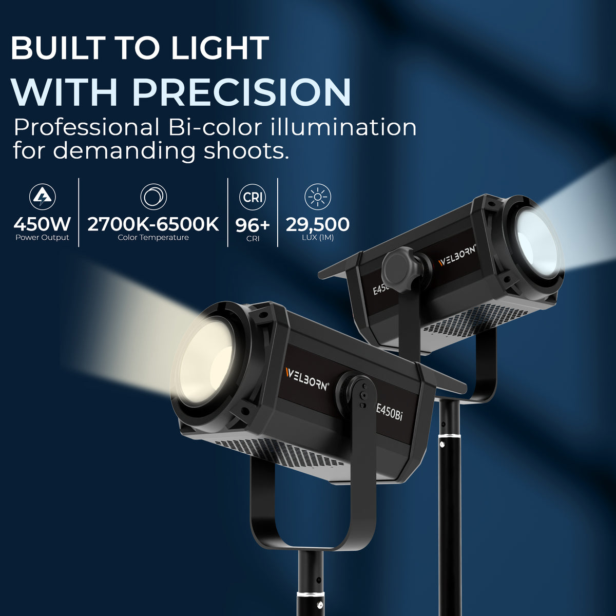 WELBORN WB-CL-E450BI 450W Professional COB LED Bi-Color Video Light | 2700K–6500K Adjustable Color Temperature | 96+ CRI | 29,500 Lux High-Output Lighting | Studio Light for Photography, Videography, Film & Content Creation