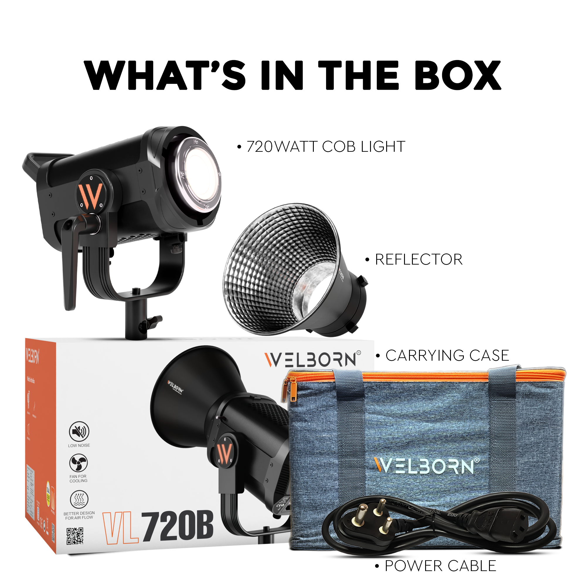 Welborn VL-720B LED COB Light with App Control 18CM Reflector 720W - 3200K-5600K Adjustable Color Temperature, AC Powered, Ideal for Photography & Video Shooting