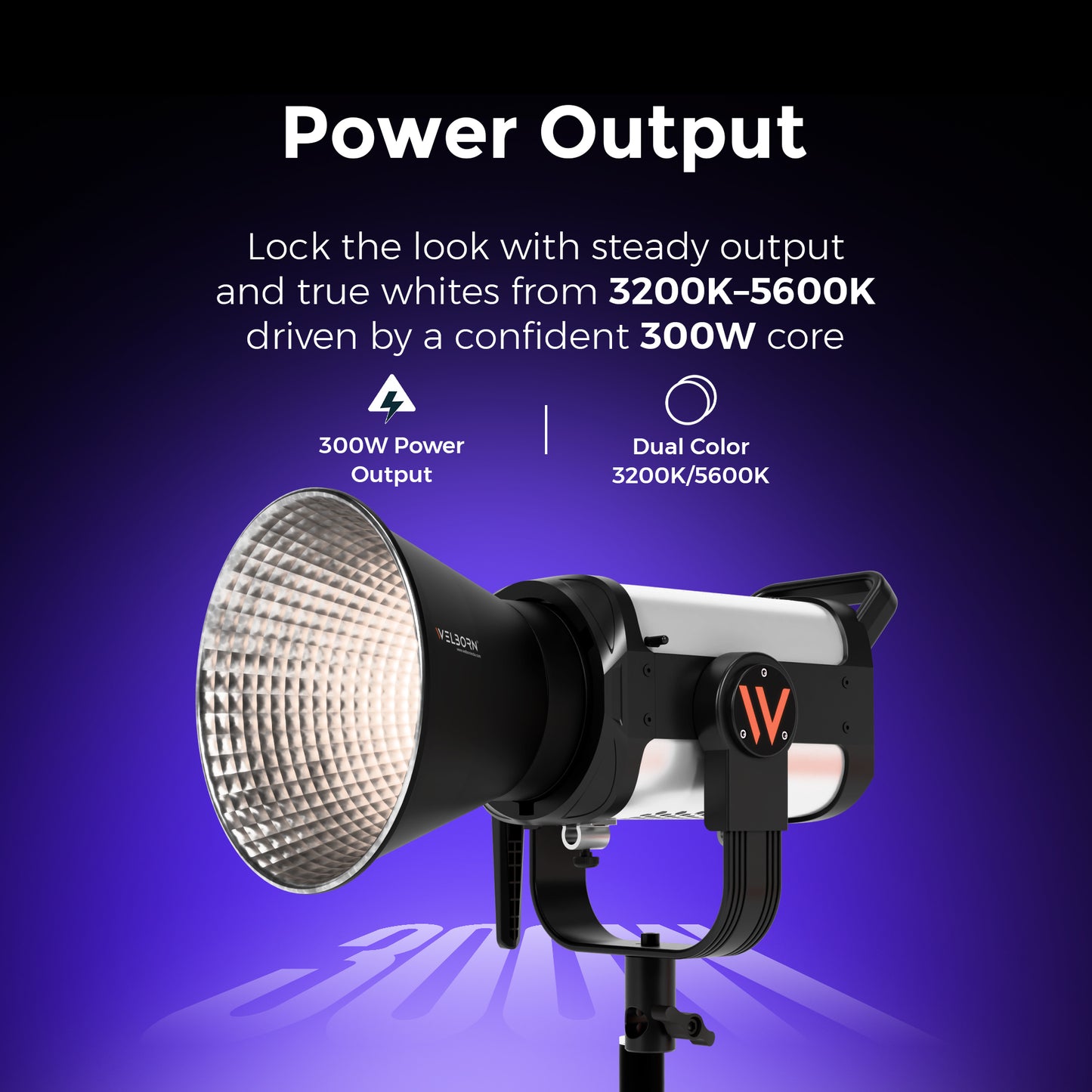 Welborn VL-300B LED COB Light with App Control 18CM Reflector 300W - 3200K-5600K Adjustable Color Temperature, AC Powered, Ideal for Photography & Video Shooting
