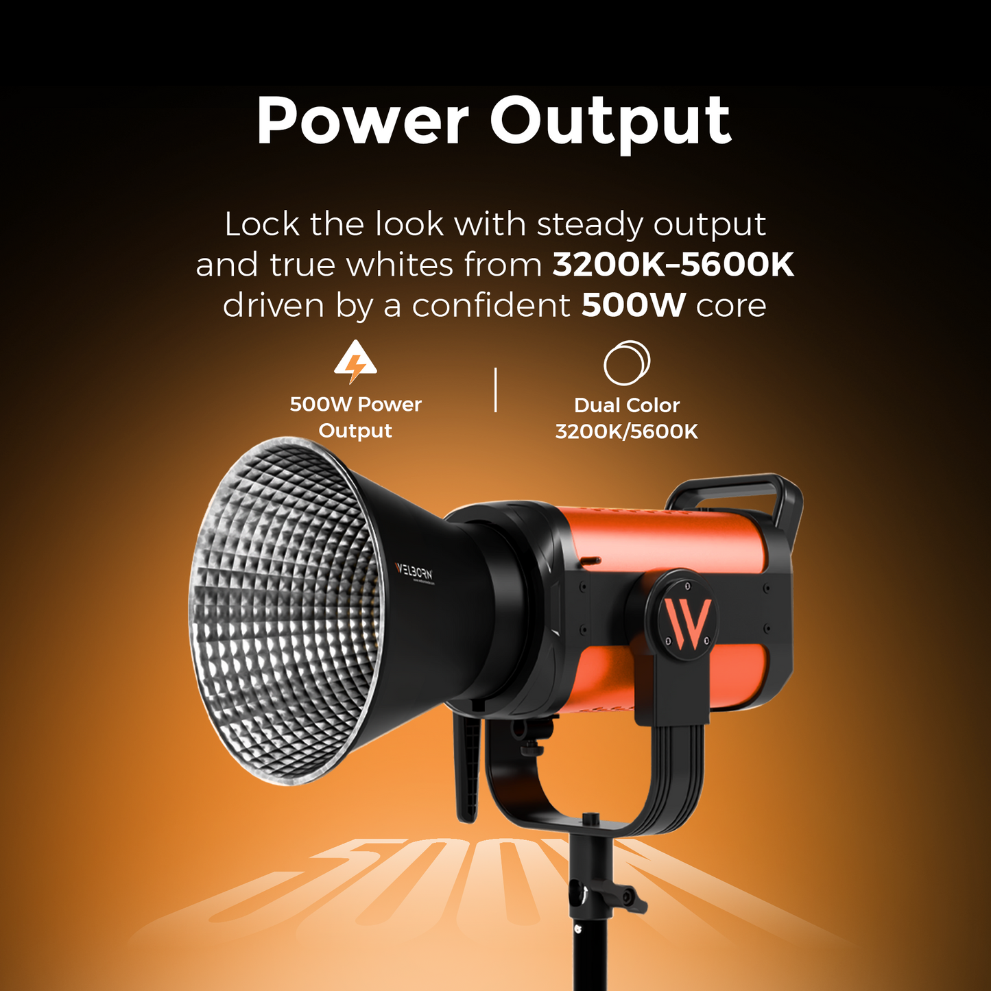 Welborn VL-500B LED COB Light with App Control 18CM Reflector 500W - 3200K-5600K Adjustable Color Temperature, AC Powered, Ideal for Photography & Video Shooting