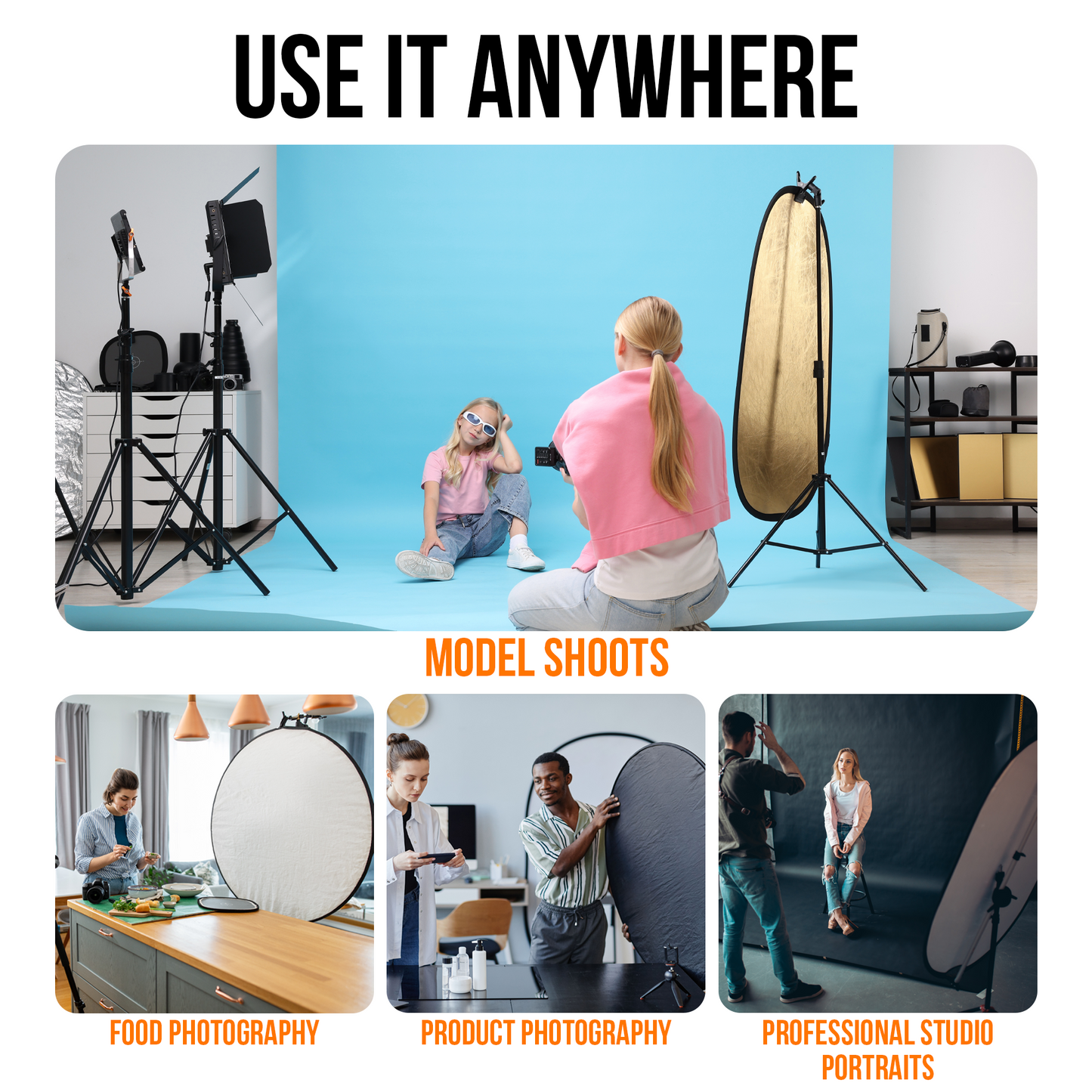 Welborn 5-in-1 Collapsible Light Reflector 43" (110cm) – Gold, Silver, White, Black & Translucent Photography Diffuser for Studio & Outdoor Shoots